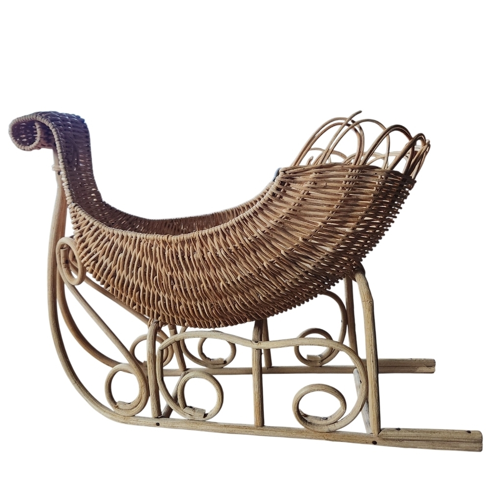 Boho Wicker Woven Christmas Sleigh Basket